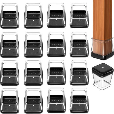 Lot de 16 Embouts de Protection Pied de Chaise Silicone, parquets et carrelages, protège-Pieds de Chaise carré en Silicone Transparent(16, Carré-M(20-25MM)) (1/5)