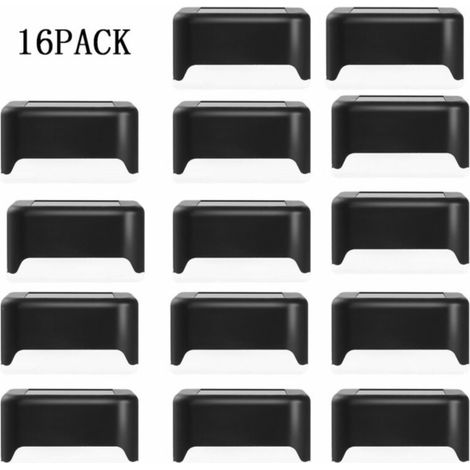 Lot de 16 lampes solaires de jardin à LED étanches pour escaliers extérieurs, marches, clôtures, chemins, terrasses et allées noir (blanc chaud) (1/5)