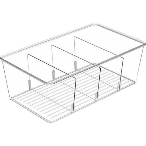 Boîte de rangement 4 compartiments – 26,5x15,5x8,9 cm – Plastique – Séparateurs amovibles – Cuisine et bureau (1/5)