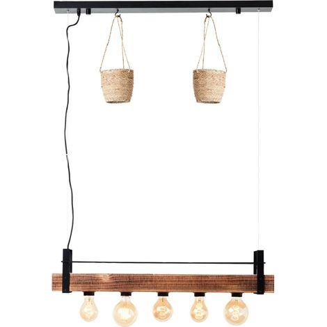 BRILLIANT Lampe, Bankwood Pendelleuchte 5flg schwarz/holzfarbend, 5x A60, E27, 28W, Holz aus nachhaltiger Waldwirtschaft (FSC) (1/5)