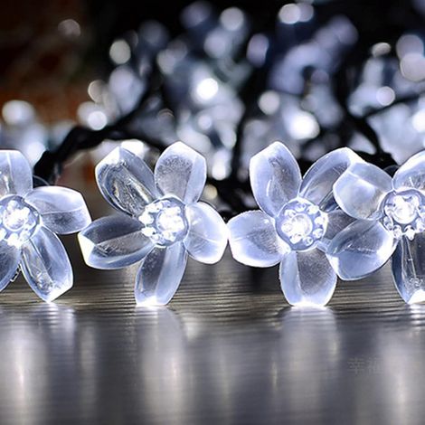Solarbetriebene Lichterkette für den Außenbereich – 5 m, 20 LEDs, mit Blumen, für Garten, Terrasse, Zelt, Hochzeit (reinweiß) (1/5)