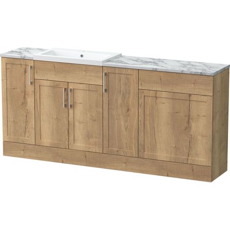 Pirehill Traditional Floor Standing 4 Door Vanity Basin WC Unit with Polymarble Basin and Laminate Worktop, 1800mm, Autumn Oak