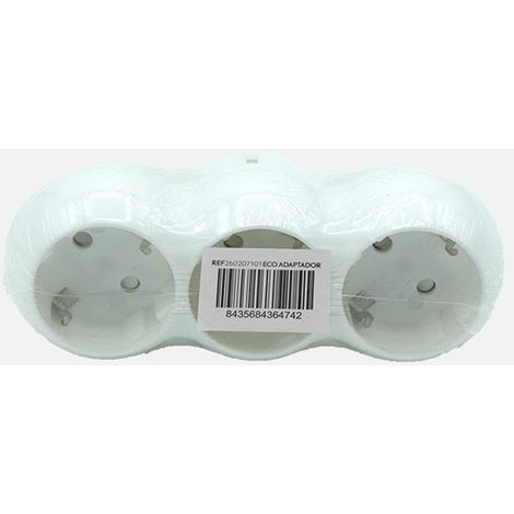 Eco Adaptador 3 tomas retráctil Mod7 2P+T 16a 230v Blanco protección infantil 5x14x8cm (1/4)