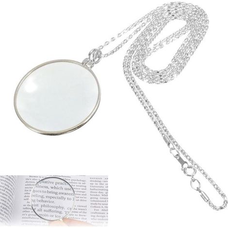 Loupe 5x pour lire les journaux - Pendentif loupe - Monocle loupe 5x - Collier loupe avec lentille en verre - Argent - Pendentif loupe de lecture - Collier monocle loupe (1/5)