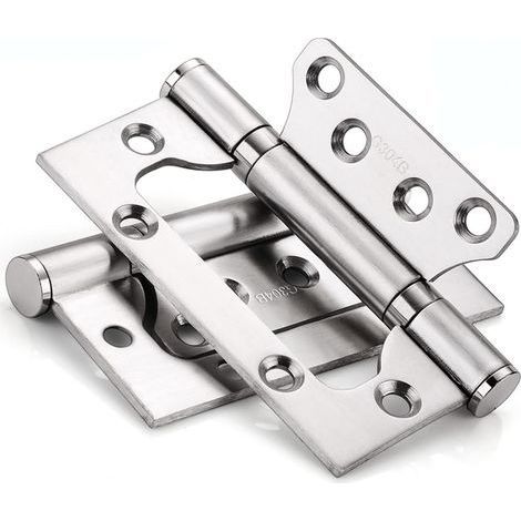 Charnière en acier inoxydable, charnière de porte à vantail rectangulaire 100 mm, argent, 4 pièces (1/5)