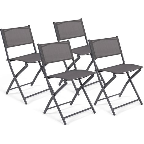 Idmarket – Lot de 4 chaises de jardin pliantes – Structure en acier – Assise en textilène gris anthracite – Dimensions 50x46x82cm