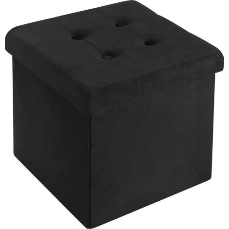 Tabouret Pouf de Rangement en Velours WOLTU, Coffre Repose-Pied Pliable 37, 5x37, 5x38cm, Noir