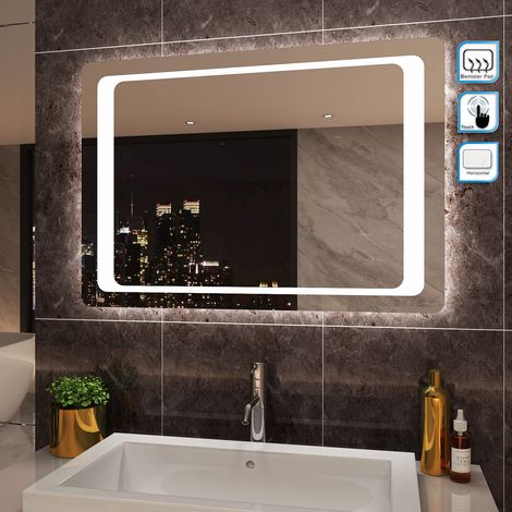 Miroir avec Led Interrupteur Infrarouge Anti-buée Miroir Salle de Bains Mural Lumière Illumination SIRHONA 100x70 CM (1/5)