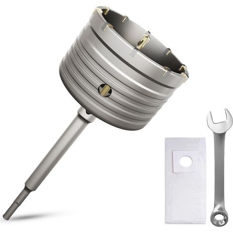 Bohrkrone 100mm Gewinde SDS plus Adapter 220mm und Zentrierbohrer,Mit den Schraubenschlüssel und Staubschutzbeutel,Wandlochsägebohrer für Mauerwerk Natursteine Sandsteine Kunststeine Beton Marmor (1/4)