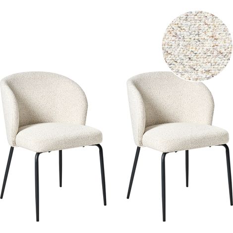 Conjunto de 2 sillas de comedor tapicería de bouclé asiento acolchado patas de hierro beige claro Zana
