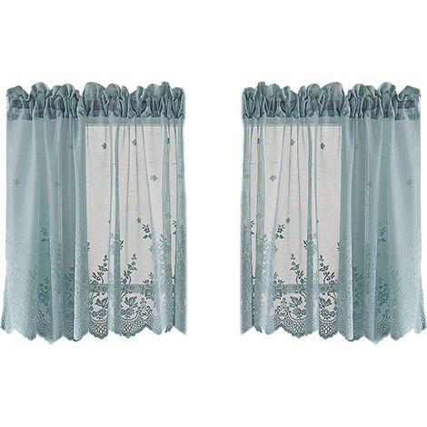 Rideaux à cantonnière en dentelle bleue semi-transparents à broderies florales pour la cuisine et la salle de bain, rideaux courts d'Halloween pour la chambre, le salon ou une maison de campagne. (1/5)