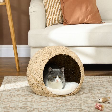Panier pour chat maison pour chats coussin moelleux intérieur spacieux en quenouille 45 x 41 x 37 cm marron