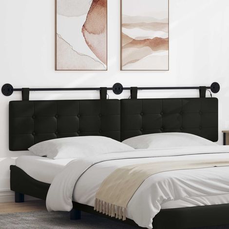 Tête de lit suspendue avec LED, simili cuir noir, 210 x 55 x 5 cm, lot de 2 - PANGIVO (1/5)