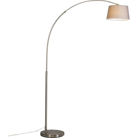 Modern Arc Lamp Steel with Grey Fabric Lampshade - Arc Basic (1/5)