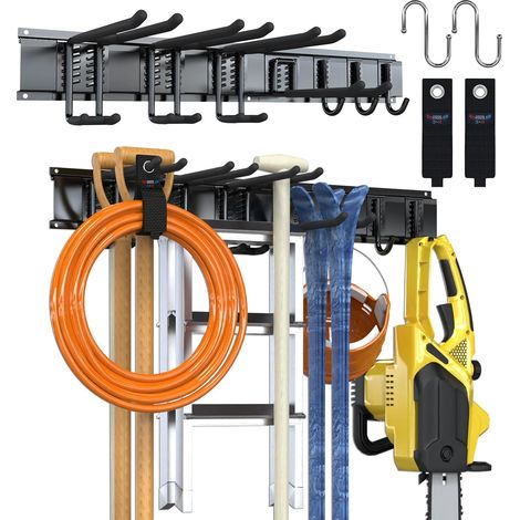 3-H Porte Outils de Jardin Mural 80cm, Range Outils de Jardin Acier Carbone avec 2 Rails (1/5)