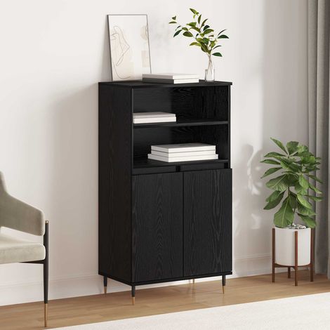 Armoire haute 2 portes avec 6 étagères noir en bois d'ingénierie 60 x 36 x 110 cm - PANGIVO (1/5)