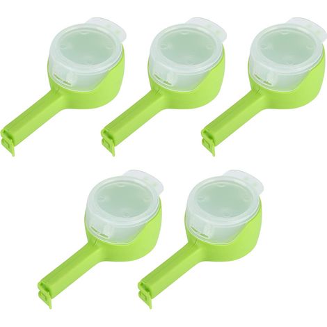 Plastic Food Bag Clips, 5 Pieces, with Pouring Spouts, for Snacks, Candy, Nuts and Popcorn Storage (1/5)