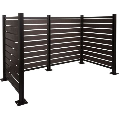 Recinzione fendivista bidoni box spazzatura rifiuti HHG-947 alluminio aspetto legno 130x206x110cm antracite