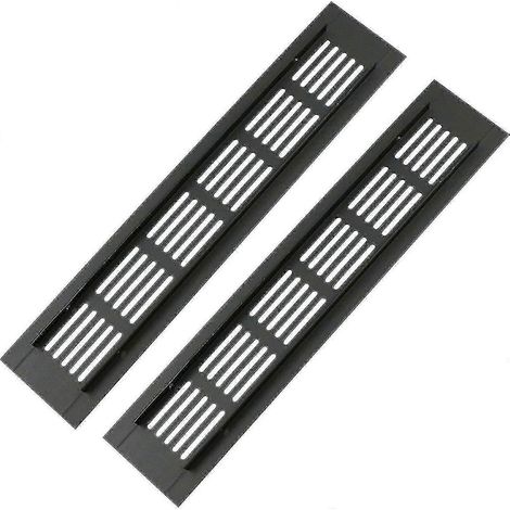 Lot de 2 grilles d'aération de porte en aluminium noir 250 x 50 mm - protection anti-insectes. Compatibles avec les placards et cuisines de camping-car. (1/5)