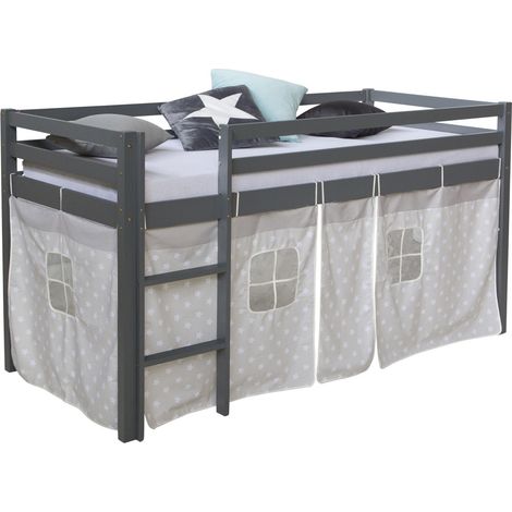 Cama alta de 90x200cm con escalera de madera gris y tela con estampado de estrellas LIT06177/2 (1/5)