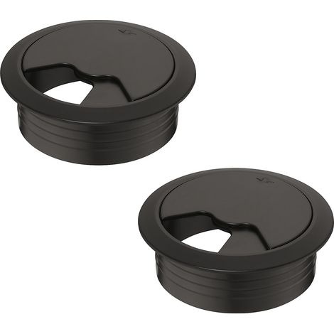Cyclingcolors – Passe-câble bureau 80mm – Plastique noir rond encastrable – Cordon pour prise ordinateur et écran – Accessoire ameublement