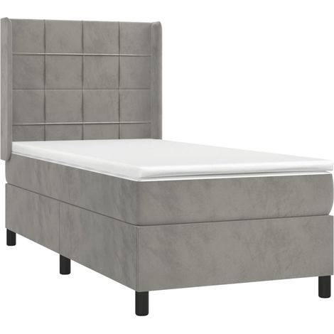 Struttura letto a LED con testiera a molle, materasso 90x200 cm, tessuto in velluto grigio chiaro TDL0208461