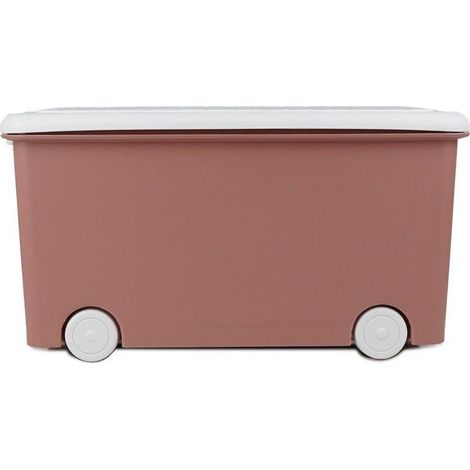 Coffre de rangement PLAYBOX THERMOBABY Medium Rose - Couvercle blanc amovible, roulettes (1/4)