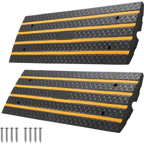 Mophorn Rampa di Carico in Gomma per Vialetto d'Accesso, Capacità di 15 T, Altezza di 66 mm con Strisce Riflettenti Gialle, Banchine di Carico, Magazzini, Garage, Marciapiedi, Set da 2 Pezzi (1/5)