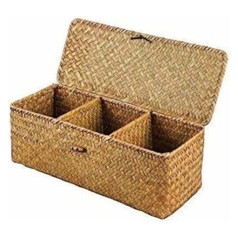 Panier de Rangement avec Couvercle Rectangulaire Coffre en Osier avec Compartiments Organisable Papier Toilette Snack Jouets