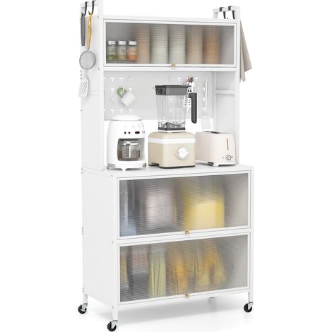 Mobiletto da cucina con ruote, ante pieghevoli, ganci