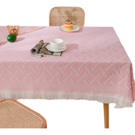 Nappe en lin et coton, nappe rectangulaire à franges en dentelle pour table basse, nappe de camping (1/5)