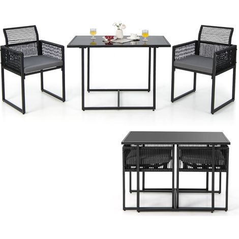 Set tavolo 2 sedie esterno rattan PE schienali pieghevoli mobili giardino nero (1/4)