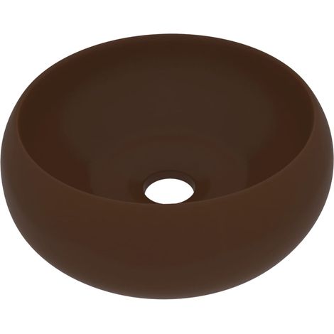 Lavandino Lusso Rotondo Marrone Scuro Opaco 40x15cm in Ceramica vidaXL (1/5)