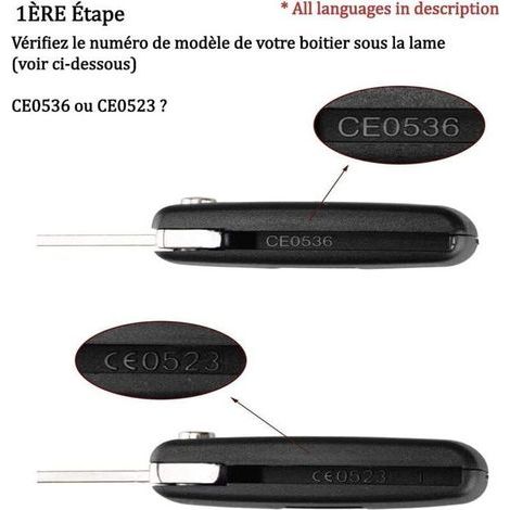 Chiave pieghevole a 2 pulsanti compatibile CE0536 per Peugeot 207 307 308 407 408 3008 5008 Citroen C2 C3 C4 C5 C6 C8 (1/3)