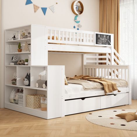 Bett Etagenbett Aufbewahrung 140x200 Kiefer Weiß HAVRYA (1/5)