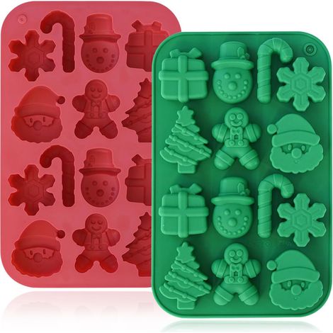 Moules chocolat Noël silicone x2, 14 cavités antiadhésives, moule bonbons motif festif rouge vert, idéal chocolat, muffin, bonbon, pâtisserie Noël (1/5)