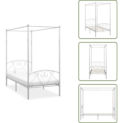 Cadre de lit à baldaquin sans matelas blanc métal 90x200 cm - Cadre De Lit - Lit À Baldaquin - Lit Metal - Lit Double - Literie (1/5)