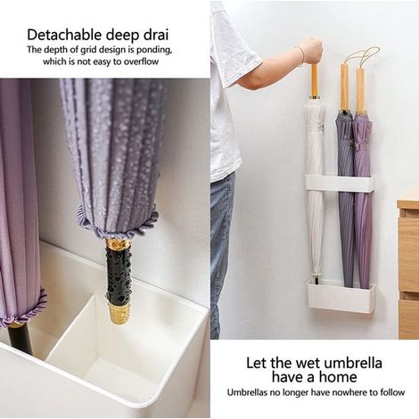 Porte-parapluies - Blanc - Intérieur - Fixation murale - Avec porte-vêtements - Gain de place