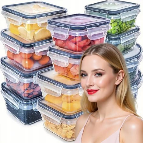 Recipientes para alimentos con tapa, 12 unidades, sin BPA, fiambrera para el refrigerador. (1/5)