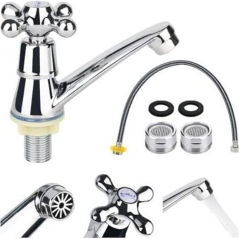 G1/2 Robinet Lavabo Salle de Bain en Métal, Mitigeur Lave Main à Poignée Croisée, Robinet Eau Froide Uniquement avec Filtre, pour Baignoire Économie