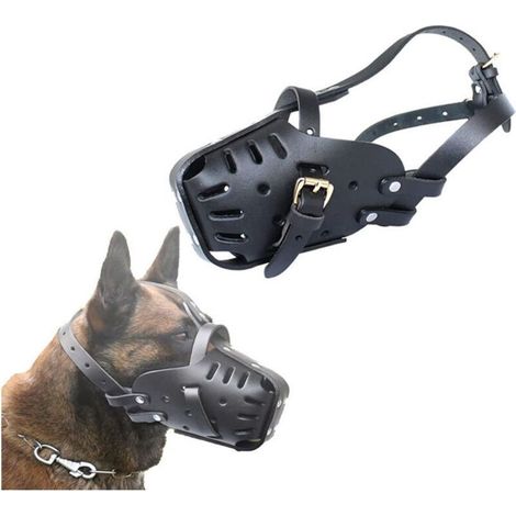 Muselières pour Animaux de Compagnie,Cuir Fait à,Chiens Taille Moyenne et Grande,Berger Allemand Doberman,Masques Anti-Morsure Le Dressage Chiens,muselières défense Macaron,TRIMEC (1/4)