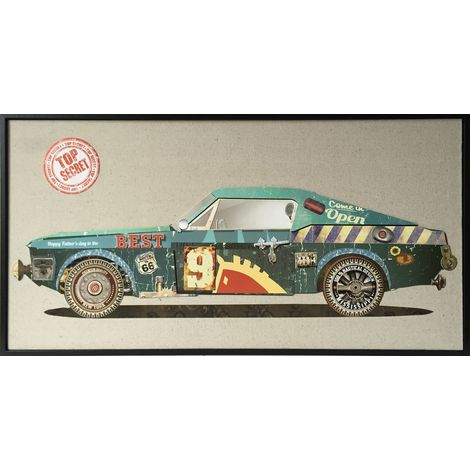 Quadro collage auto da corsa vintage in carta riciclata 82x42 cm (1/4)