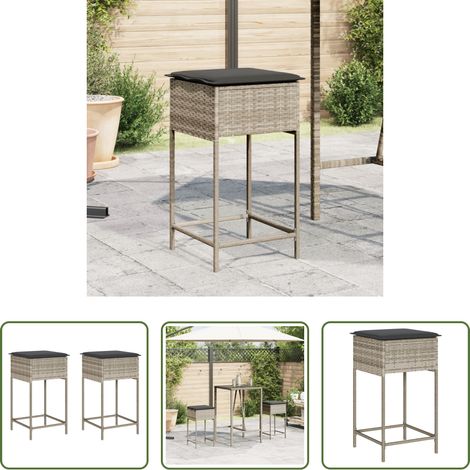 Barhocker mit Kissen - Garten-Barhocker mit Kissen 2 Stk. Hellgrau Poly Rattan (1/5)