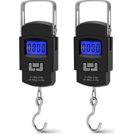 Balance électronique suspendue - portable 50 kg (110 lb), avec écran LCD rétroéclairé, crochet en acier inoxydable, comprend 2 piles AAA, 2 pièces. (1/5)