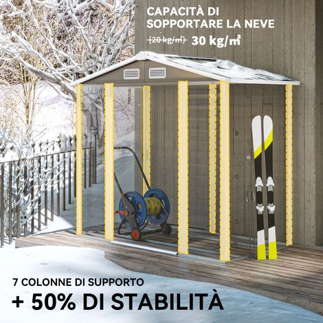 Caseta de jardín de acero galvanizado de 210x120 cm, fácil montaje, puertas dobles con cerradura, rejillas de ventilación, guantes incluidos, gris oscuro.