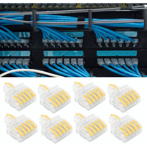 20 borniers transparents en T à connexion rapide, connecteur répartiteur à bouton-poussoir, connecteur parallèle, une entrée et cinq sorties, transparent SPL-F15 (jaune) (1/5)