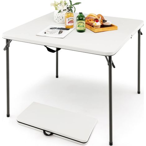 Tavolo da campeggio pieghevole, tavolo da picnic portatile con maniglia, piano in HDPE resistente alle intemperie e struttura in metallo antiruggine Bianco (1/5)