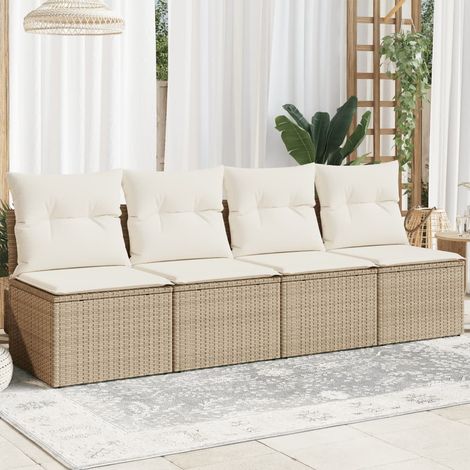 Canapé de jardin avec coussins 4 places-Salon de jardin Sofa extérieur beige résine tressée 991326 (1/5)