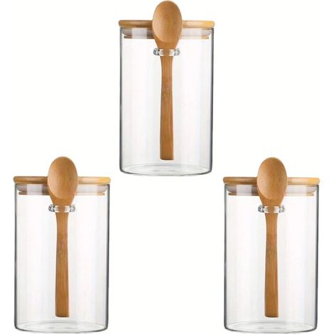 (Lot de 3) Bocaux en verre hermétiques avec couvercles et cuillères, petits récipients de conservation des aliments (1/5)