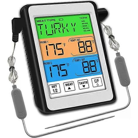 Thermomètre de cuisine à double sonde - Écran couleur, alarme intelligente, rétroéclairage - (1/5)